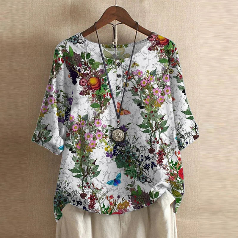 Ruby | Damen Blumenprint Rundhals Top