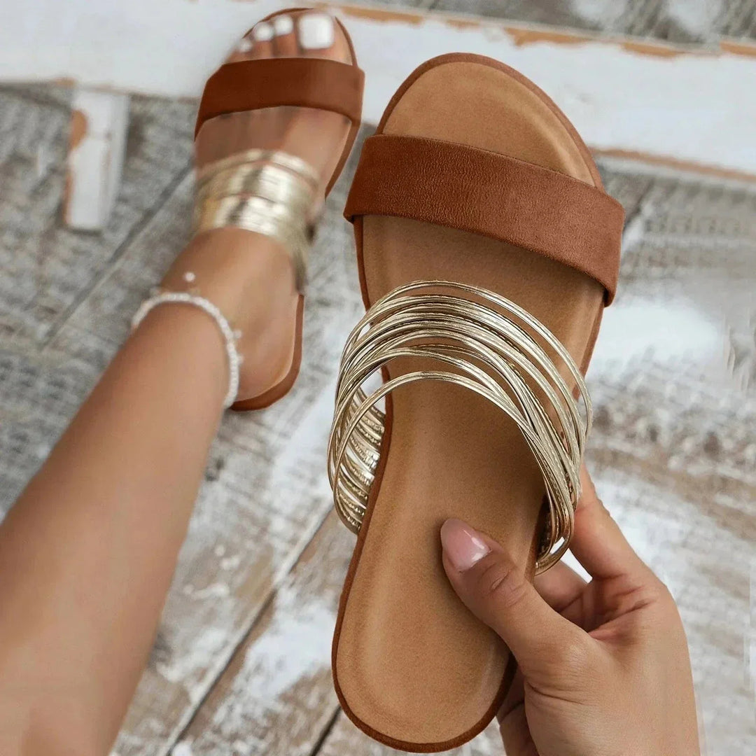 Genesis | Dames Teen Instap Dubbele Band Platte Sandalen