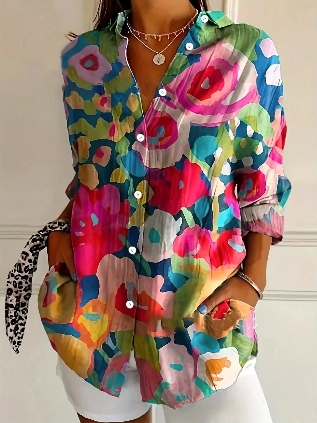 Alicia | Damen Bunte Blumen Bluse mit Knopfleiste vorne