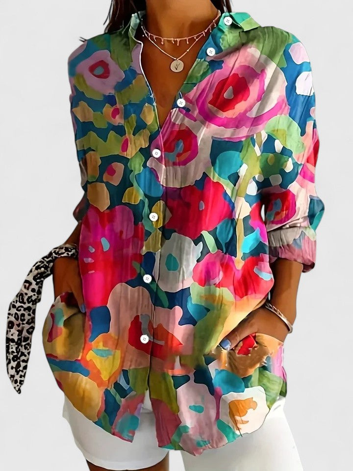 Kylie | Dames Kleurrijk Bloemen Knoop Shirt