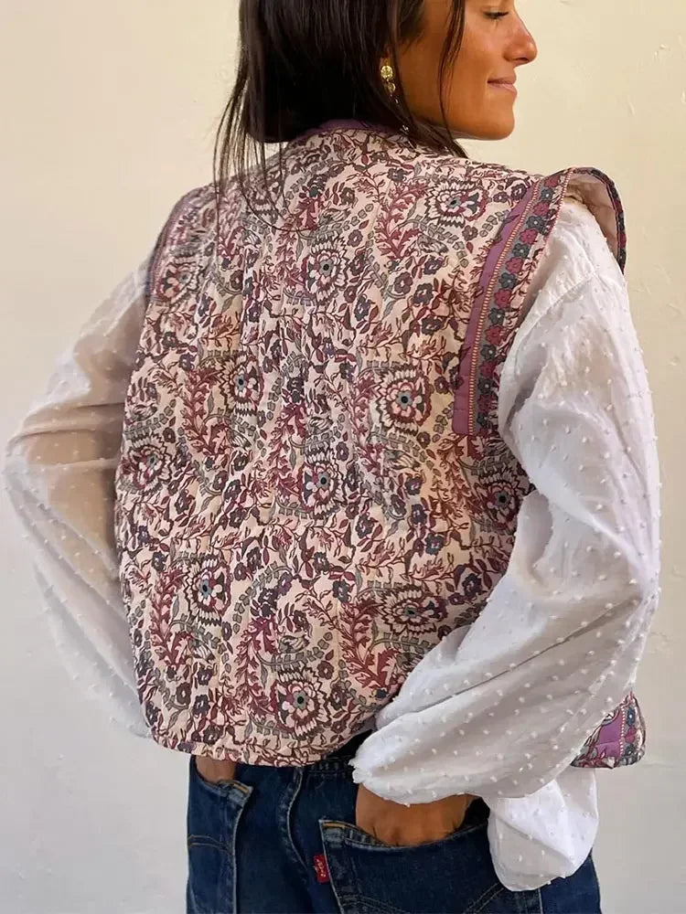 Gewatteerd Gilet met Bloemenprint | Boho Stijl | Lichtgewicht en Comfortabel
