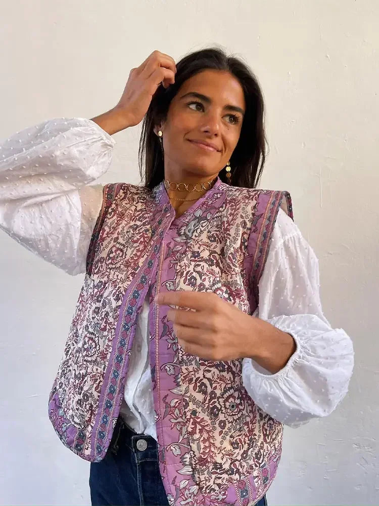 Gewatteerd Gilet met Bloemenprint | Boho Stijl | Lichtgewicht en Comfortabel