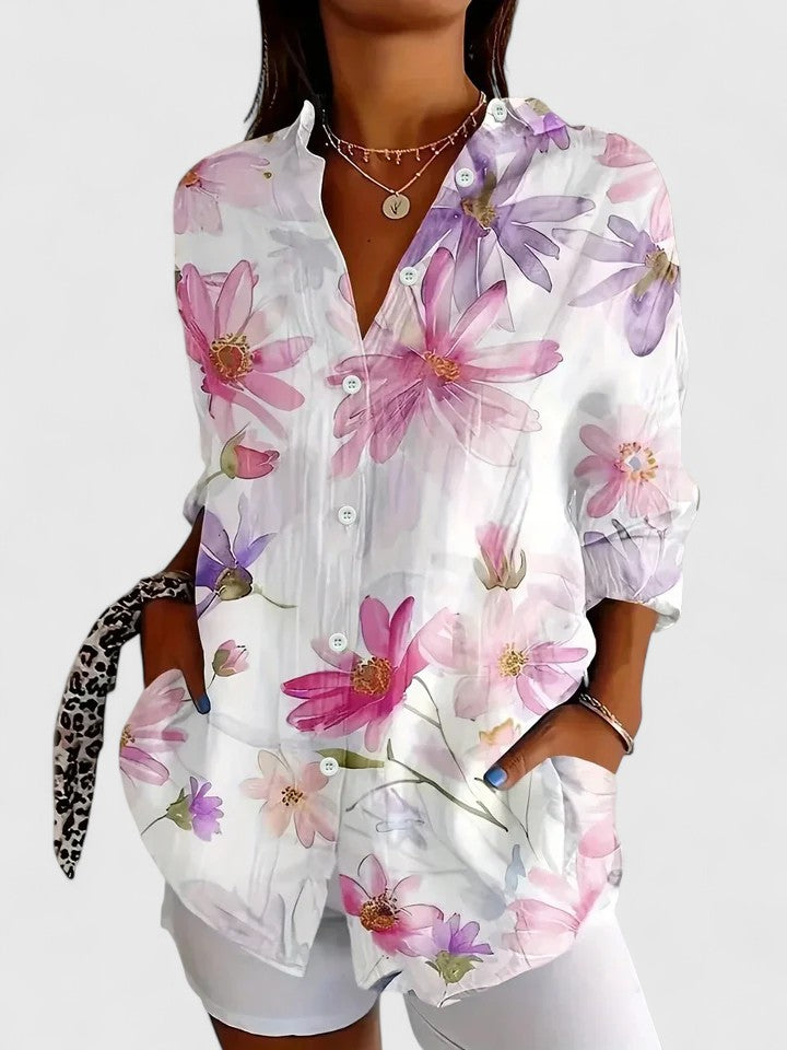 Kylie | Dames Kleurrijk Bloemen Knoop Shirt