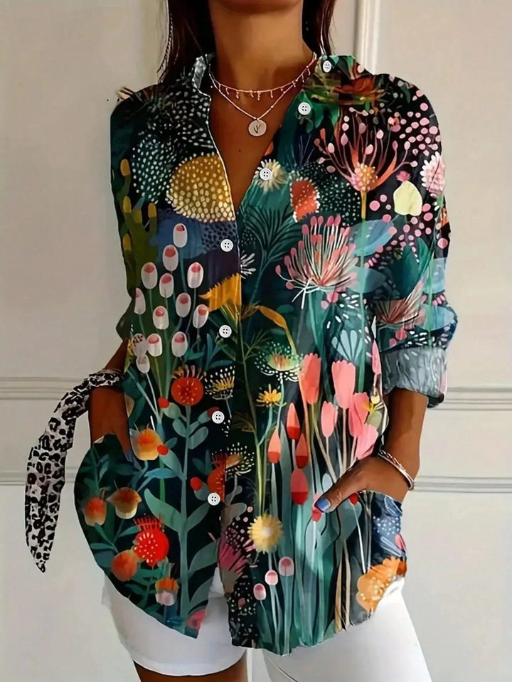 Alicia | Damen Bunte Blumen Bluse mit Knopfleiste vorne