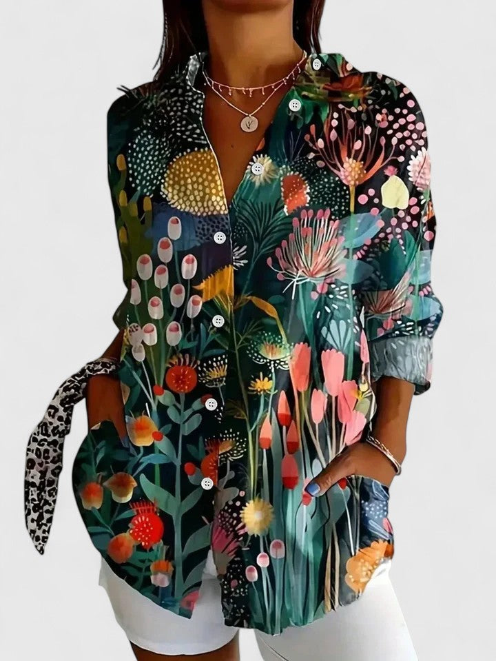 Kylie | Dames Kleurrijk Bloemen Knoop Shirt
