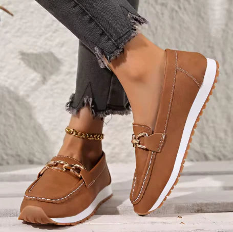Lisa | Damen Orthopädische Antirutsch-Slipper Loafers mit goldener Schnalle
