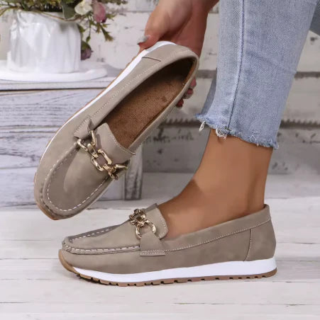 Lisa | Damen Orthopädische Antirutsch-Slipper Loafers mit goldener Schnalle