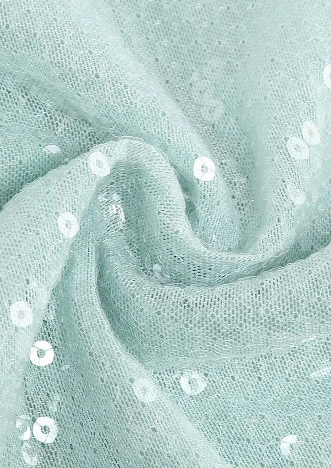 Maya | Spitze Front Lange Mouwen Mintgroene Glitters Jurk Dames