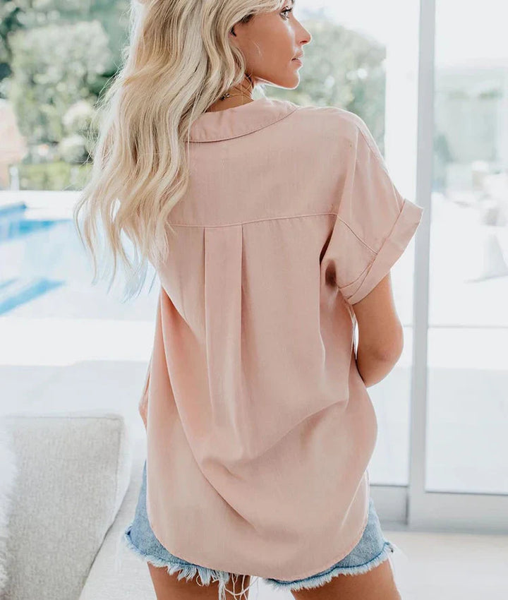 Hannah | Damen Bluse mit kurzen Ärmeln, Knopfleiste und Kragen