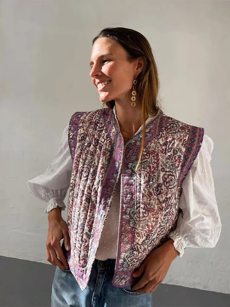Gewatteerd Gilet met Bloemenprint | Boho Stijl | Lichtgewicht en Comfortabel