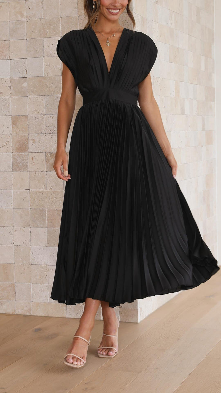 Olivia | Damen Elegantes Midikleid mit tiefem V-Ausschnitt und Falten