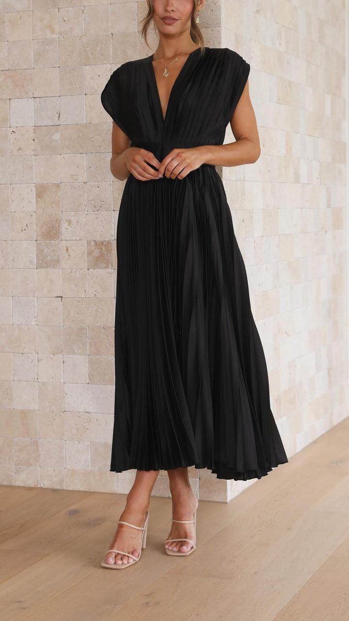 Olivia | Damen Elegantes Midikleid mit tiefem V-Ausschnitt und Falten
