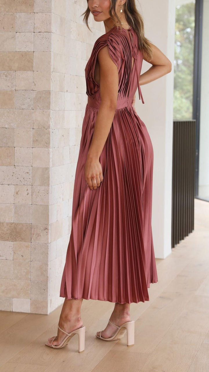 Olivia | Damen Elegantes Midikleid mit tiefem V-Ausschnitt und Falten