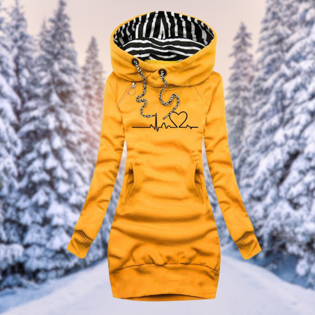 Carolien™ Winterwarmer Hoodie-Kleid mit Hundemotiv