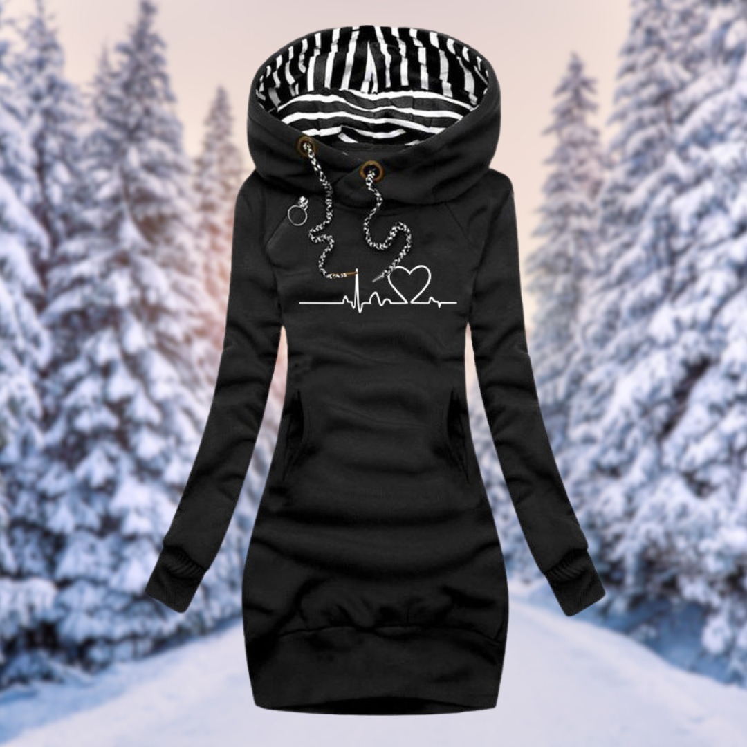 Carolien™ Winterwarmer Hoodie-Kleid mit Hundemotiv