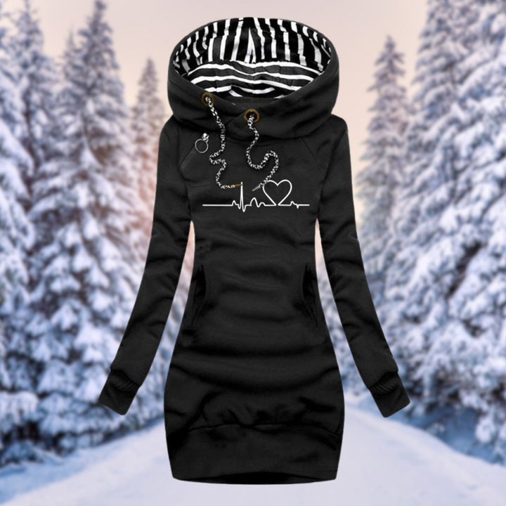 Carolien™ Winterwarmer Hoodie-Kleid mit Hundemotiv