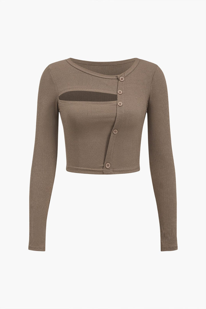 Amira | Asymmetrisch Langarmtop met Cut-Out & Knopdetails