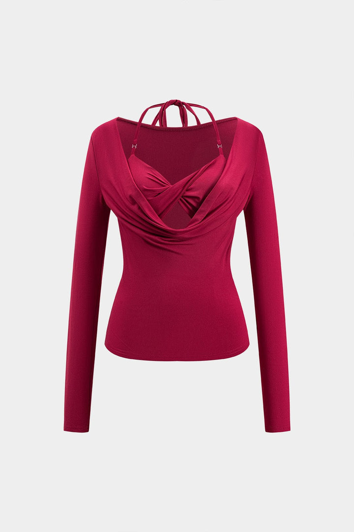 Dakota | Verleidelijk Langarmtop met Drapé Décolleté en Geïntegreerd Halter-Bralette
