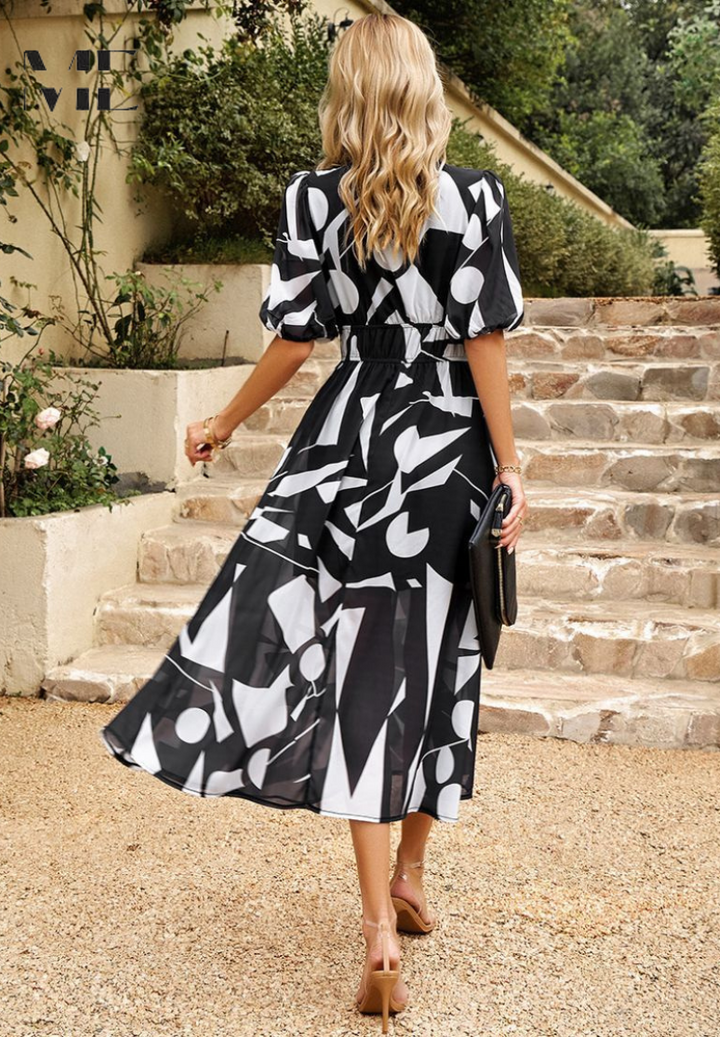 Jenna | Damen Buntes Blumen V-Ausschnitt Midikleid