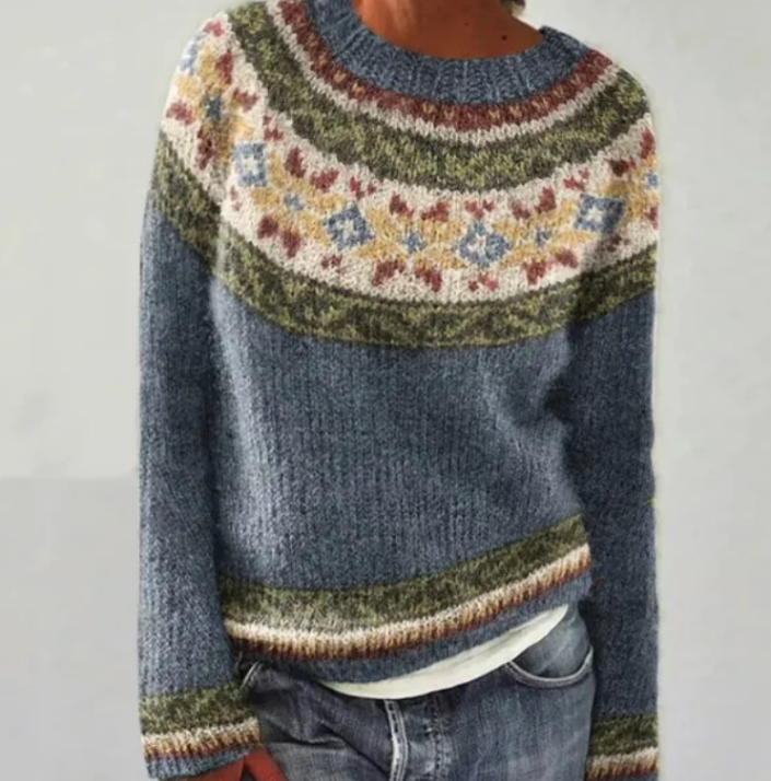 Carola™ Gestrickter Pullover mit Bunten Skandinavischen Mustern