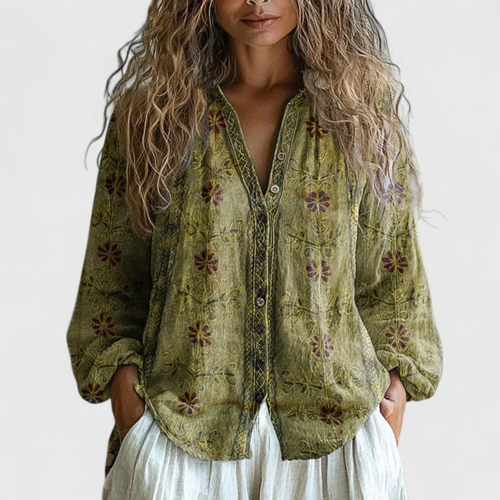 Bella | Damen Bedrucktes Top mit Knopfleiste vorne