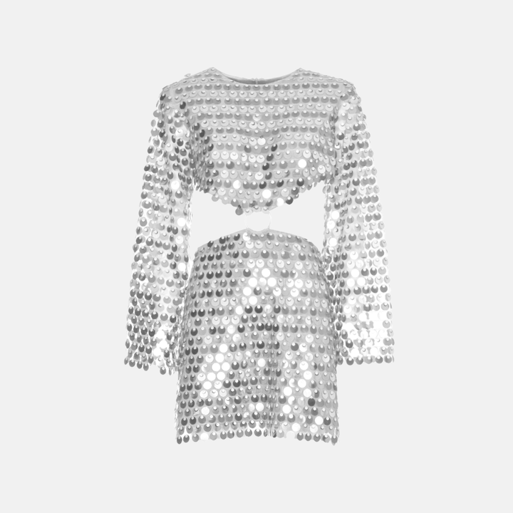 Beatrice | Uitgestrekte Mouw Glinsterende Pailletten Minikleed met Cut-Out Detail