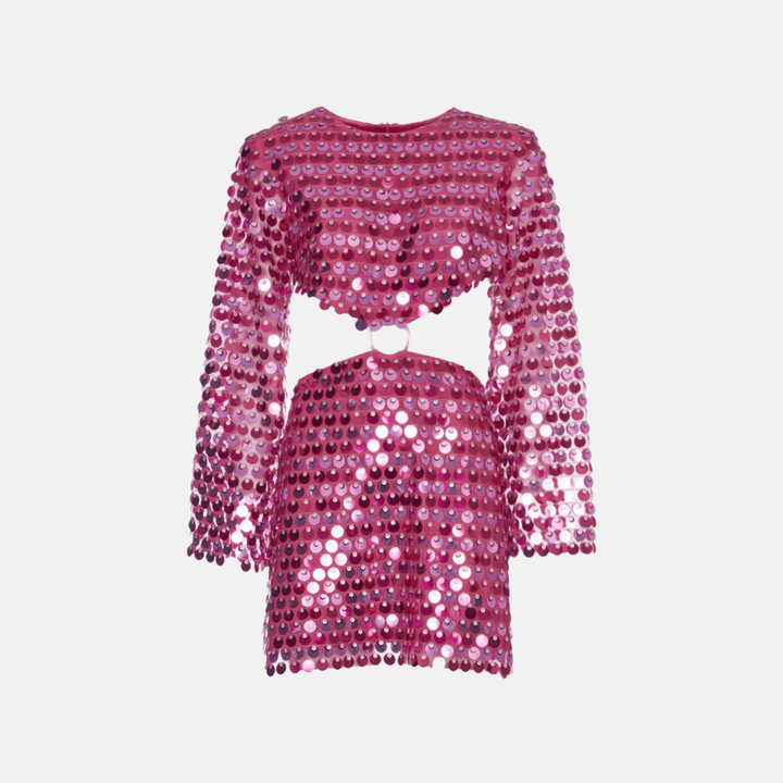 Beatrice | Uitgestrekte Mouw Glinsterende Pailletten Minikleed met Cut-Out Detail