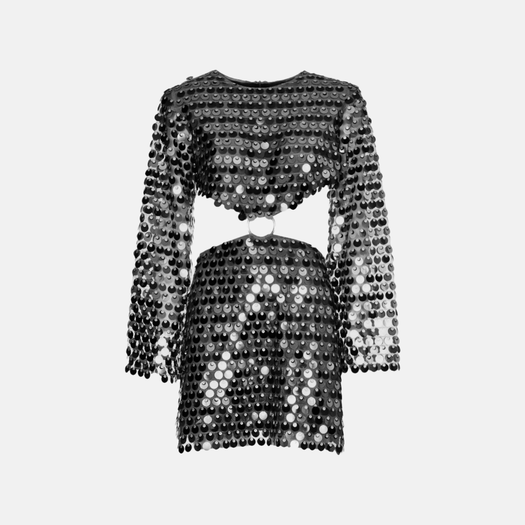 Beatrice | Uitgestrekte Mouw Glinsterende Pailletten Minikleed met Cut-Out Detail