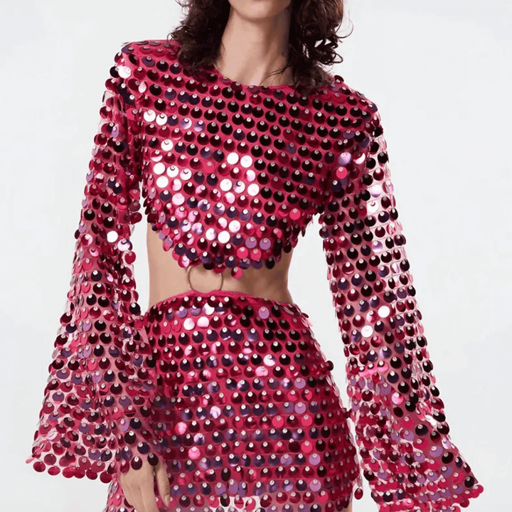 Beatrice | Uitlopende Mouw Glinsterende Pailletten Minikleed met Cut-Out Detail