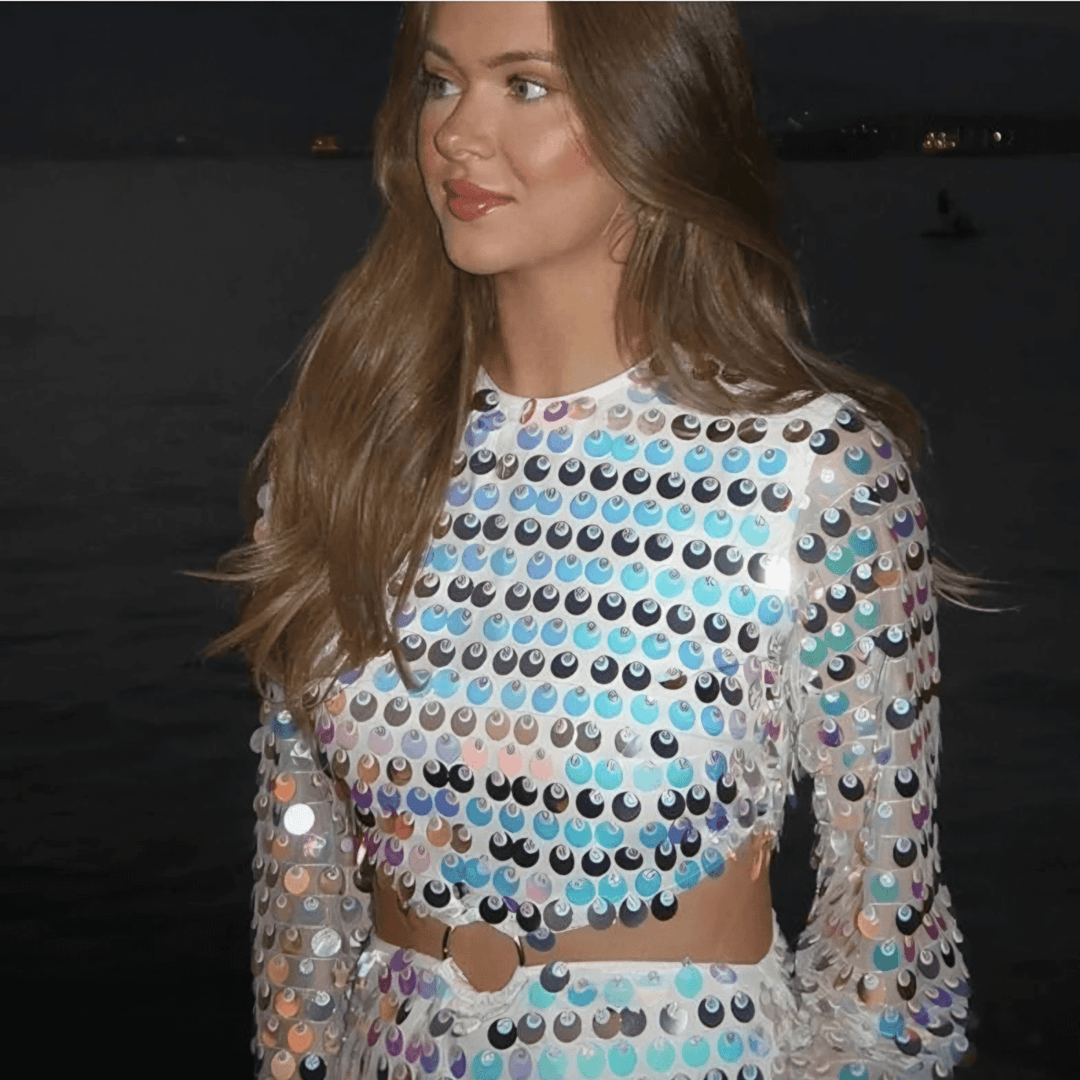 Beatrice | Uitgestrekte Mouw Glinsterende Pailletten Minikleed met Cut-Out Detail