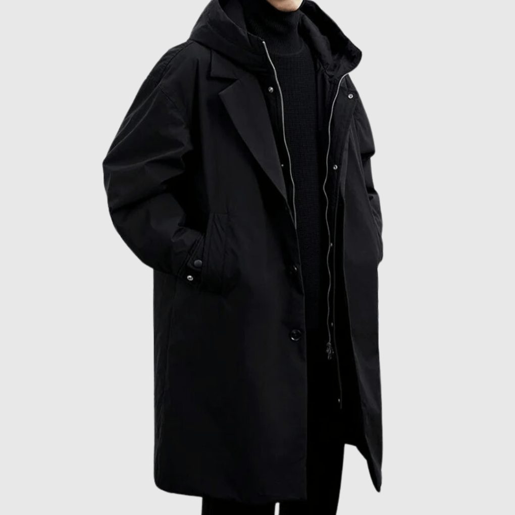 Emerson | Herren Oversized Kapuzen-Langer Trenchcoat