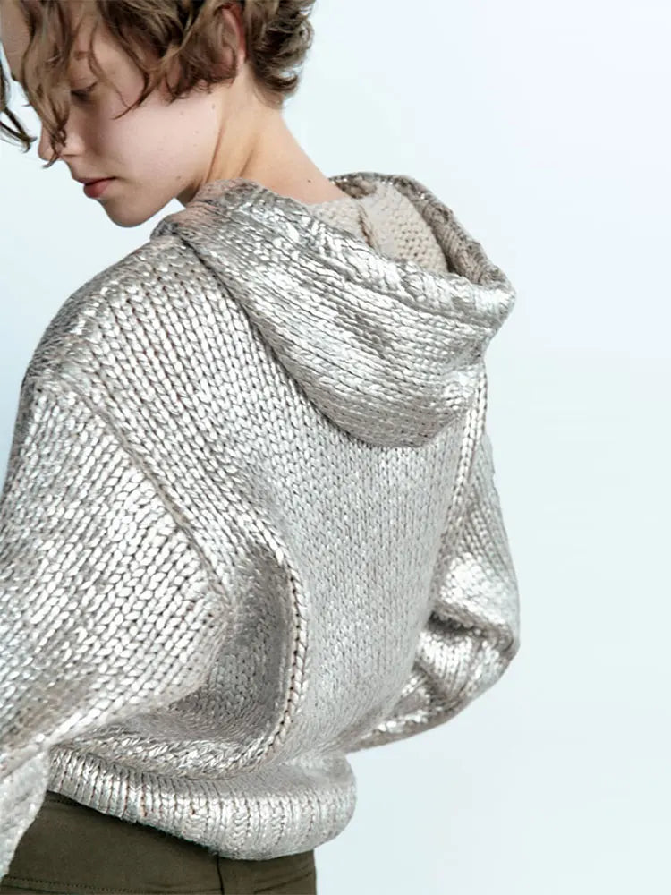Metallic™ Gestrickter Hoodie | Glänzendes Design | Komfort und Stil