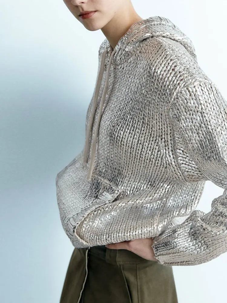 Metallic™ Gestrickter Hoodie | Glänzendes Design | Komfort und Stil