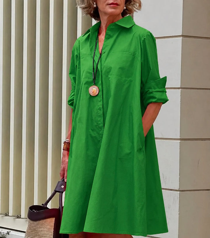 A-lijn Blousejurk Midi Jurk Dames Knoopsluiting Zijzakken - Groen