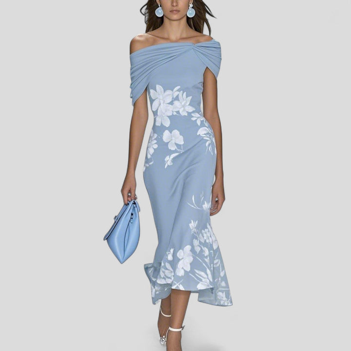 Jane | Damen Blumen Off-Shoulder Midi Kleid