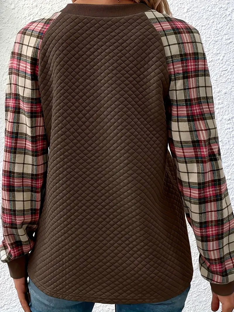 Babette™ Damenpullover mit Karierten Ärmeln