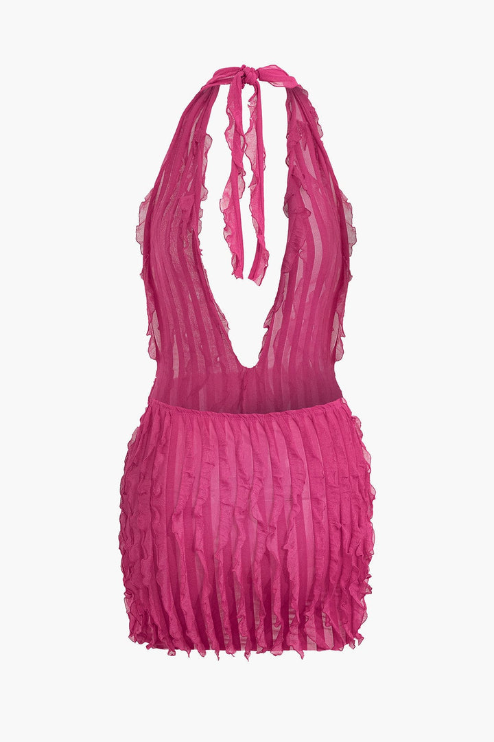 Liana | Sexy Transparant Mini-jurk met Rimpels & Diepe Halslijn