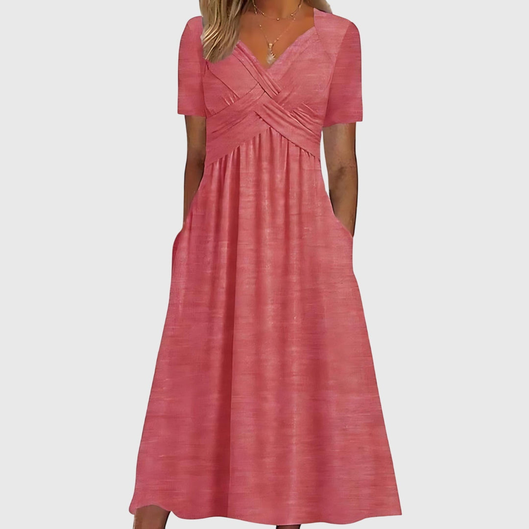 Casey | Damen V-Ausschnitt Fließendes Midi Kleid