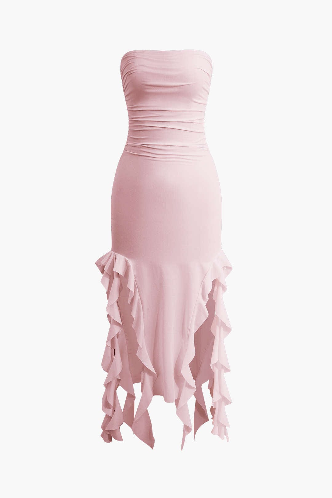 Sofia | Elegante Bandeau-Maxikleed met Volant-Details – Tijdloze Raffinement