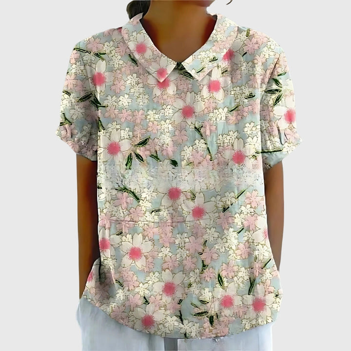 Ella | Damen Blumen Kragen Kurzarm Bluse
