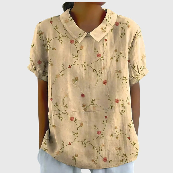 Ella | Damen Blumen Kragen Kurzarm Bluse