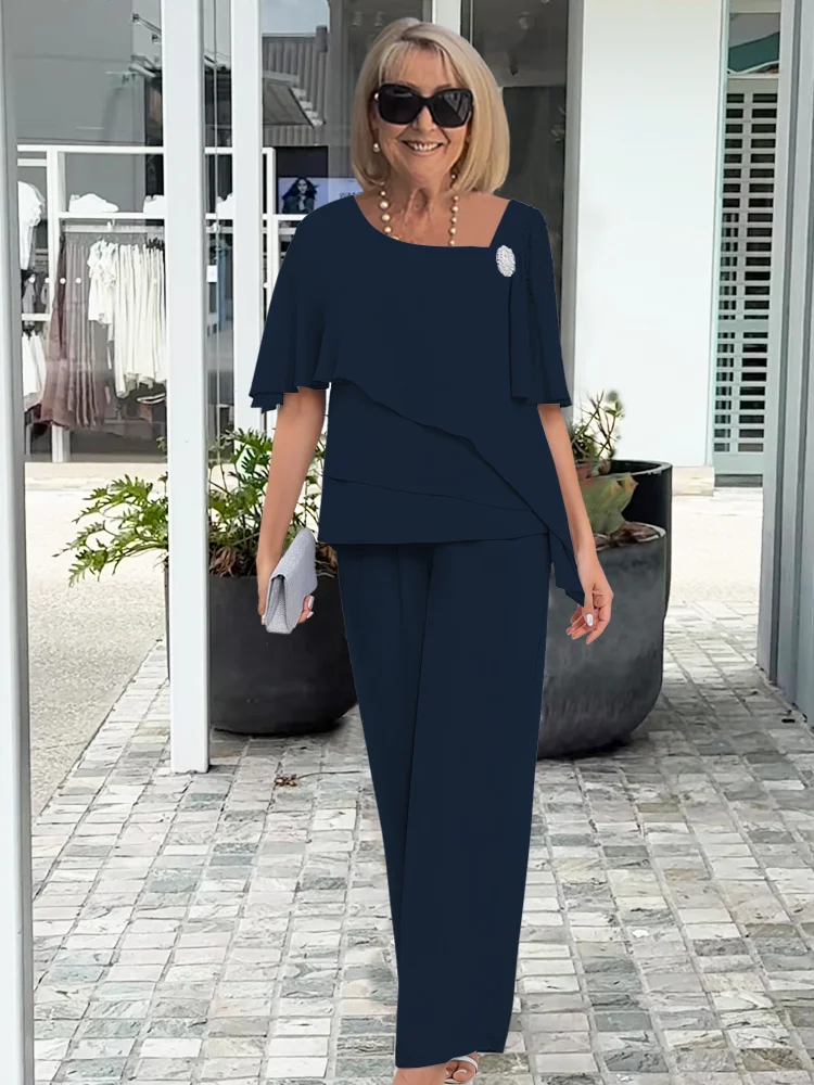 Elena | Dames Elegante Gelaagde Avond Top En Broek Set