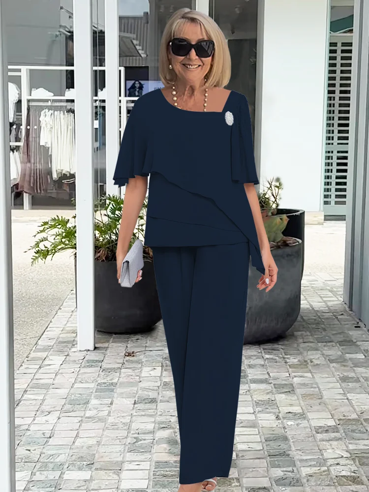 Elena | Dames Elegante Gelaagde Avond Top En Broek Set