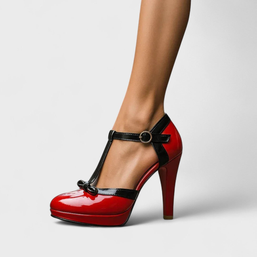 Chloe | Damen T-Riemchen Pumps mit Schleifenakzent