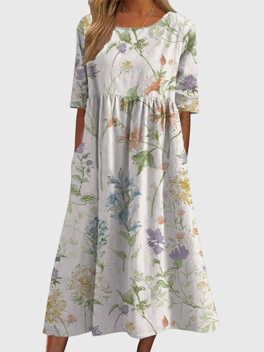 Brianna | Dames Vintage Bloemen Midi Jurk