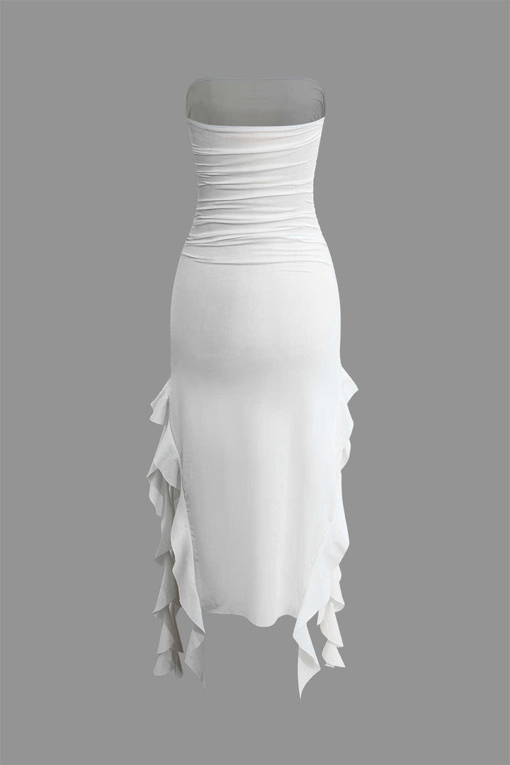 Sofia | Elegante Bandeau-Maxikleed met Volant-details – Tijdloze Raffinement