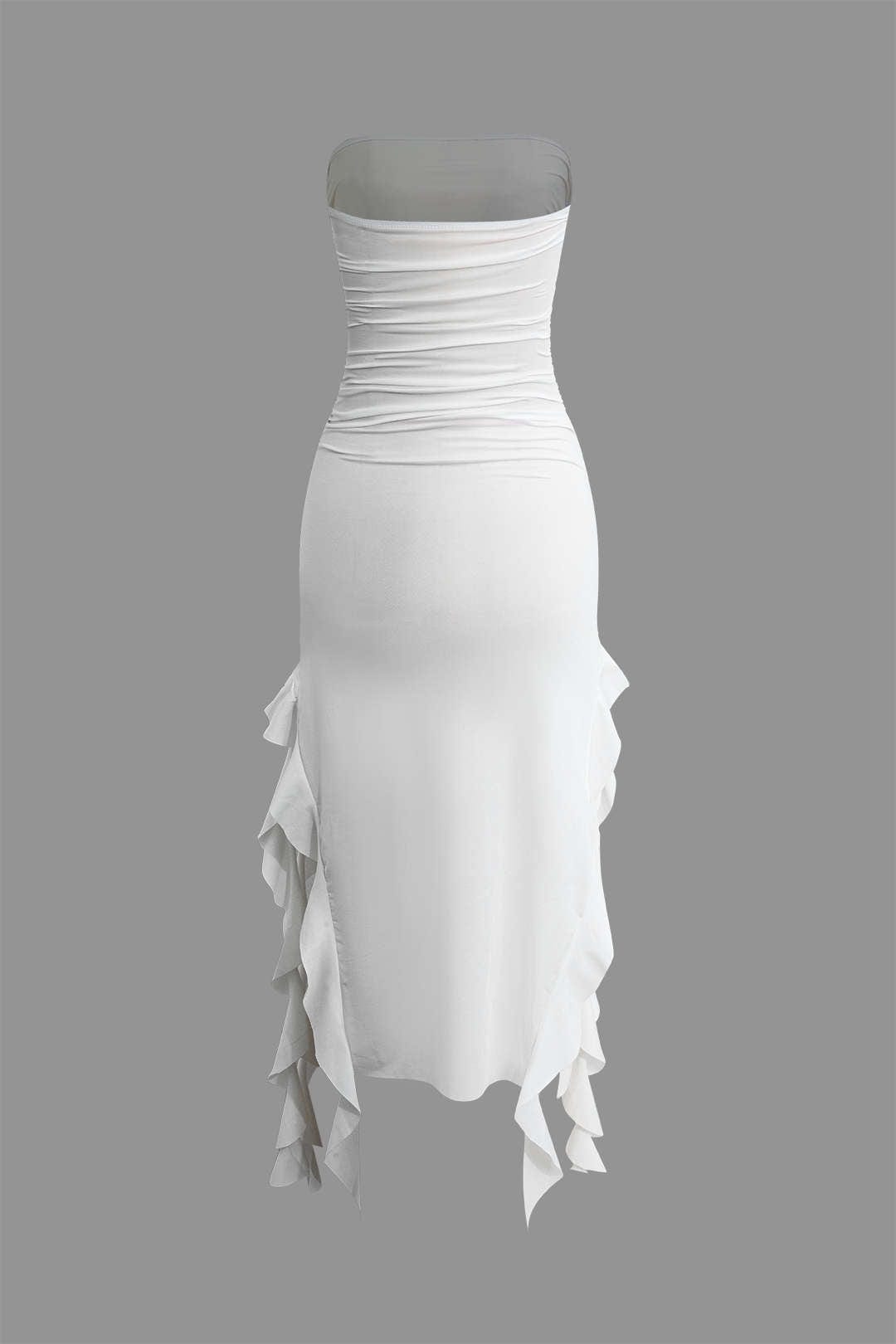 Sofia | Elegante Bandeau-Maxikleed met Volant-Details – Tijdloze Raffinement