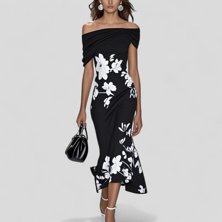 Jane | Damen Blumen Off-Shoulder Midi Kleid