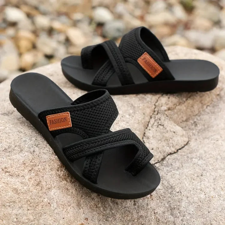 Faye | Dames Slip-On Platte Band Sandalen
