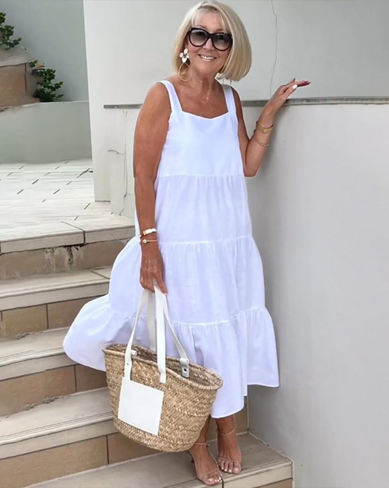 Freya | Dames Mouwloos Gelaagde Maxi Casual Jurk